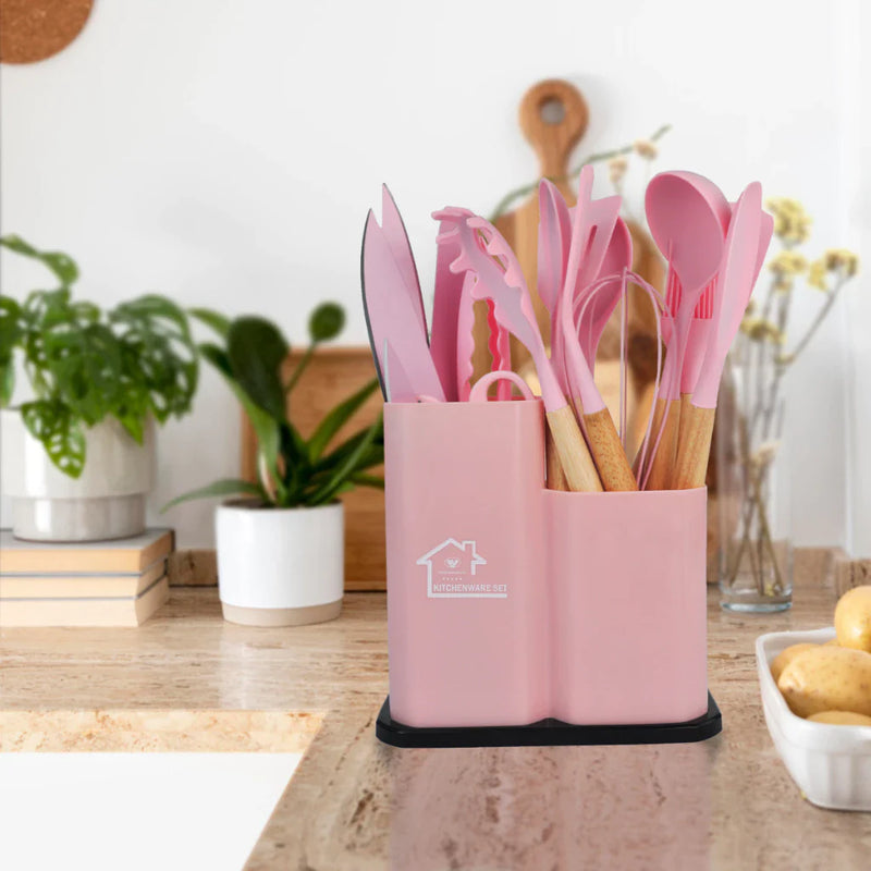 Kit Utensílios Cozinha Diversos Silicone Facas Colheres Espátulas Tábua De Cortar 19 peças Coloridas