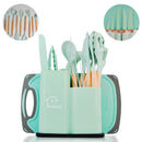 Kit Utensílios Cozinha Diversos Silicone Facas Colheres Espátulas Tábua De Cortar 19 peças Coloridas