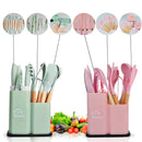 Kit Utensílios Cozinha Diversos Silicone Facas Colheres Espátulas Tábua De Cortar 19 peças Coloridas